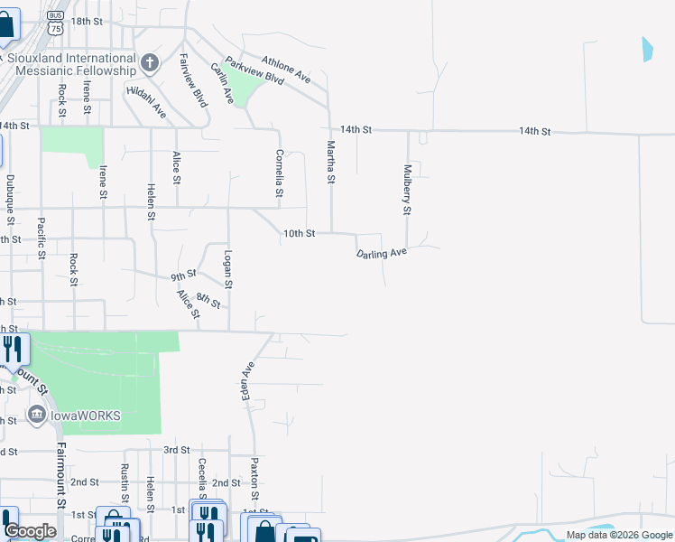 map of restaurants, bars, coffee shops, grocery stores, and more near 3615 7th Street in Sioux City