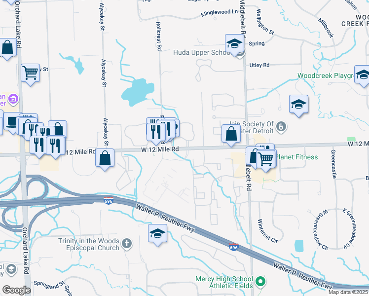 map of restaurants, bars, coffee shops, grocery stores, and more near 29860 Twelve Mile Road in Farmington Hills