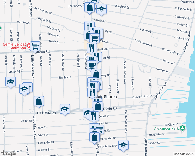 map of restaurants, bars, coffee shops, grocery stores, and more near 28010 Harper Avenue in St. Clair Shores
