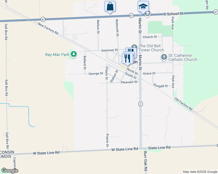 map of restaurants, bars, coffee shops, grocery stores, and more near 173 Prairie Street in Sharon