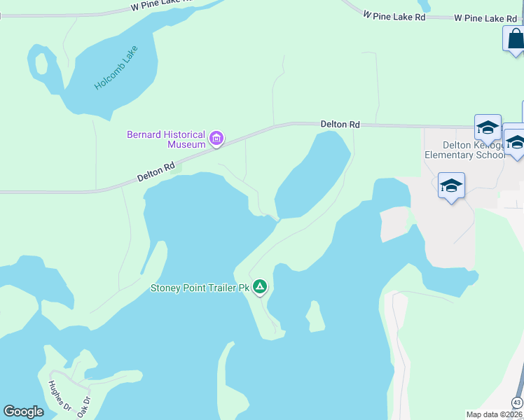 map of restaurants, bars, coffee shops, grocery stores, and more near 10557 Highland Drive in Delton