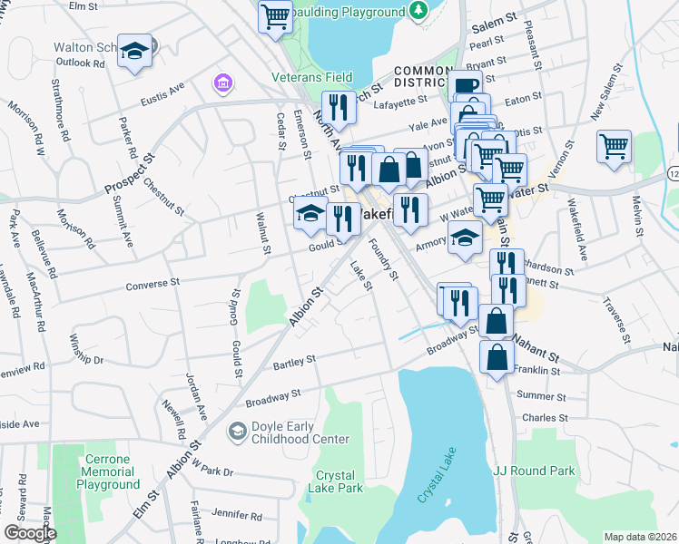 map of restaurants, bars, coffee shops, grocery stores, and more near 238a Albion Street in Wakefield