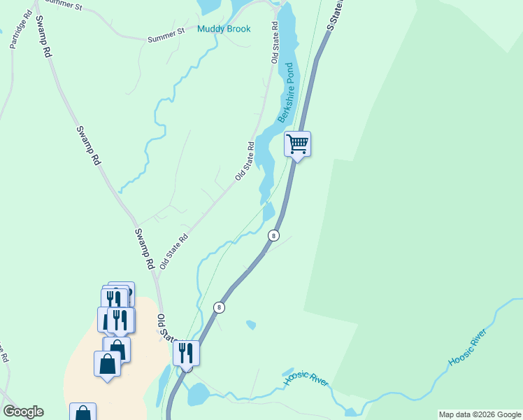map of restaurants, bars, coffee shops, grocery stores, and more near Ashuwillticook Rail Trail in Lanesboro
