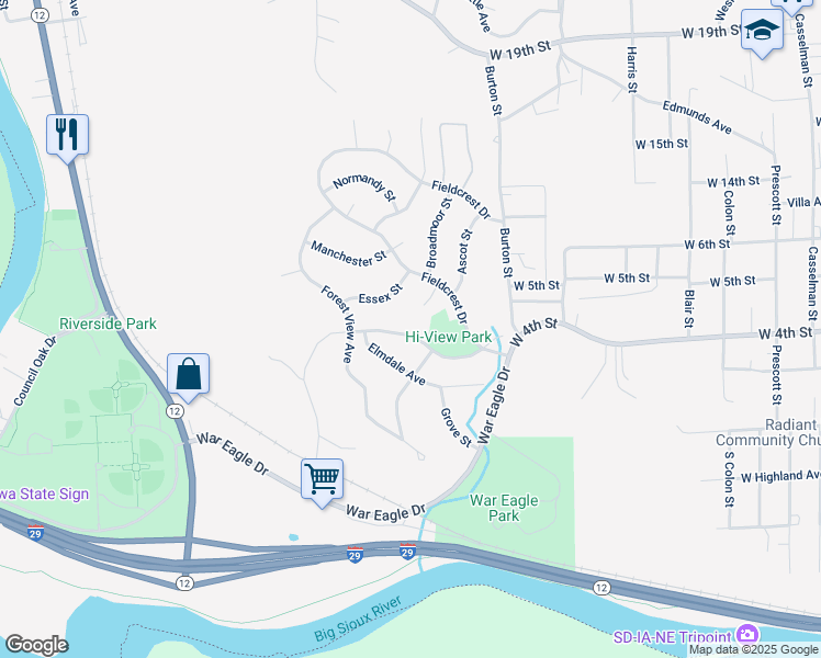 map of restaurants, bars, coffee shops, grocery stores, and more near 3915 West 4th Street in Sioux City