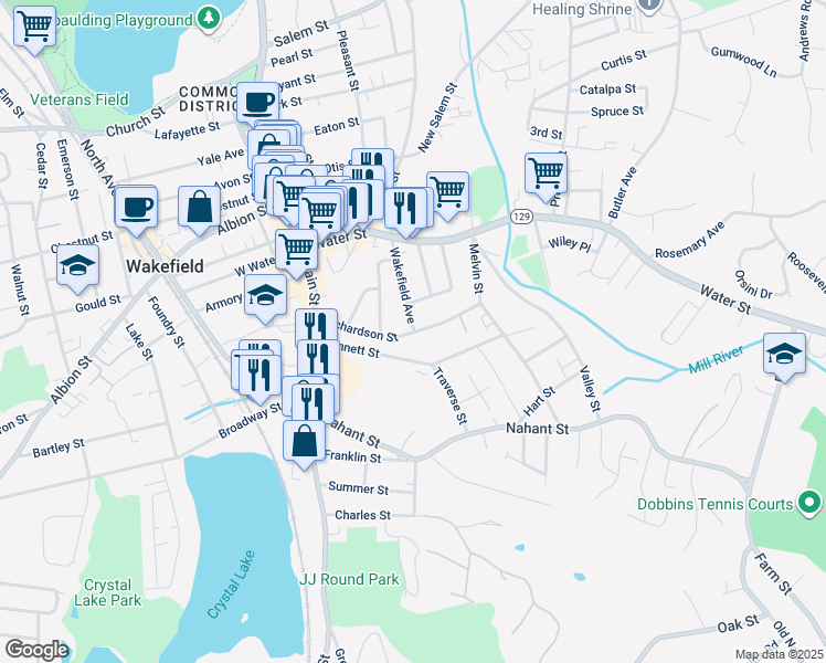 map of restaurants, bars, coffee shops, grocery stores, and more near 94 Wakefield Avenue in Wakefield