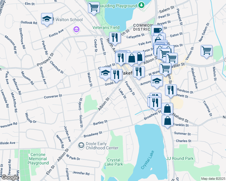 map of restaurants, bars, coffee shops, grocery stores, and more near 238a Albion Street in Wakefield