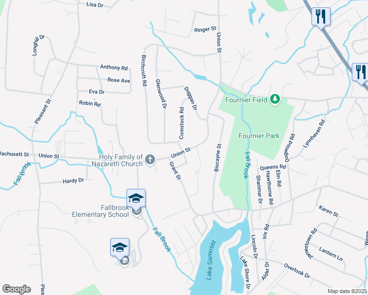 map of restaurants, bars, coffee shops, grocery stores, and more near 680 Union Street in Leominster