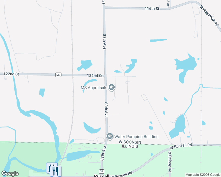 map of restaurants, bars, coffee shops, grocery stores, and more near 43418-43498 North Kilbourne Road in Pleasant Prairie