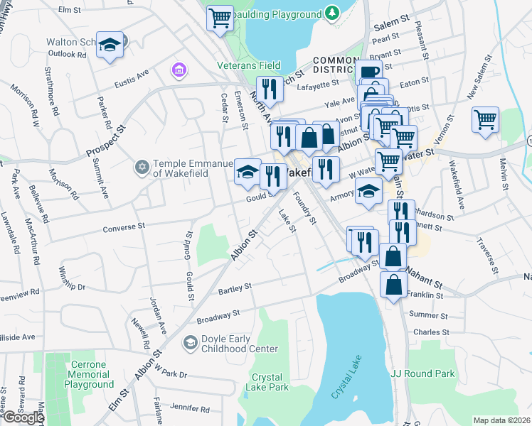 map of restaurants, bars, coffee shops, grocery stores, and more near 238a Albion Street in Wakefield