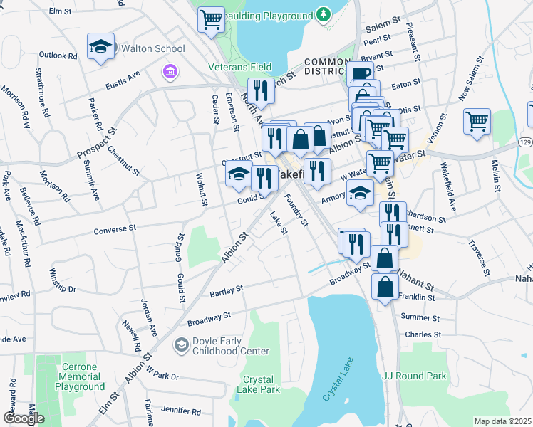 map of restaurants, bars, coffee shops, grocery stores, and more near 238a Albion Street in Wakefield