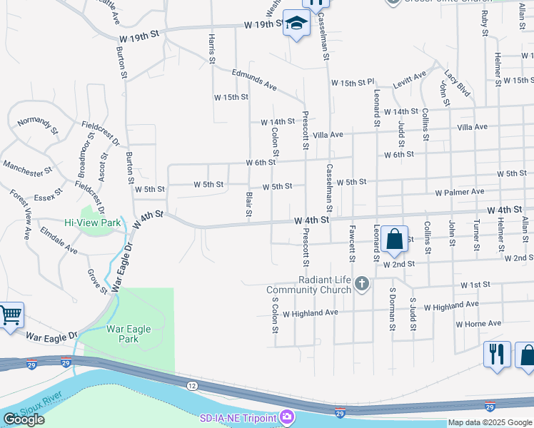 map of restaurants, bars, coffee shops, grocery stores, and more near in Sioux City