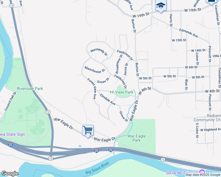 map of restaurants, bars, coffee shops, grocery stores, and more near 3915 West 4th Street in Sioux City