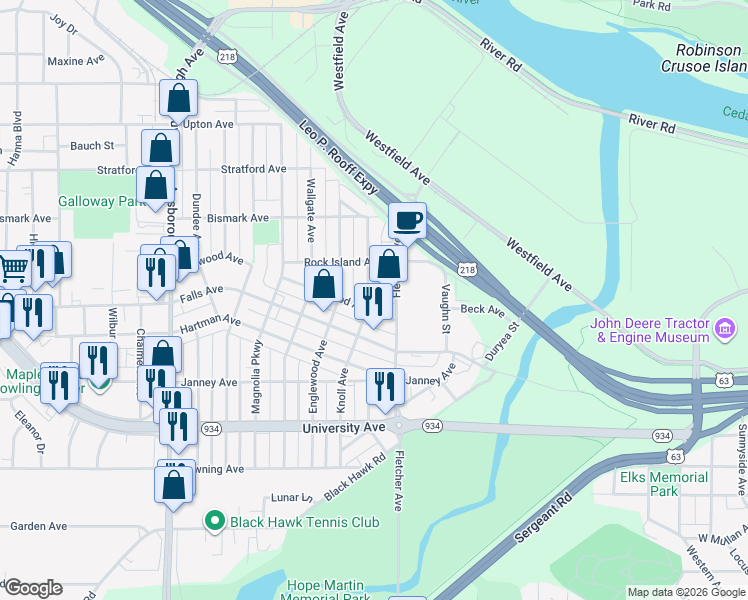 map of restaurants, bars, coffee shops, grocery stores, and more near 129 Harwood Avenue in Waterloo