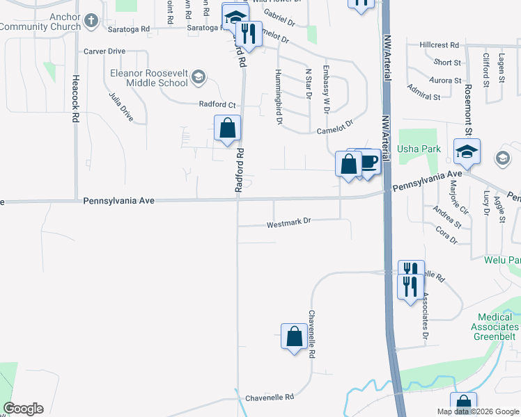map of restaurants, bars, coffee shops, grocery stores, and more near 4170 Pennsylvania Avenue in Dubuque
