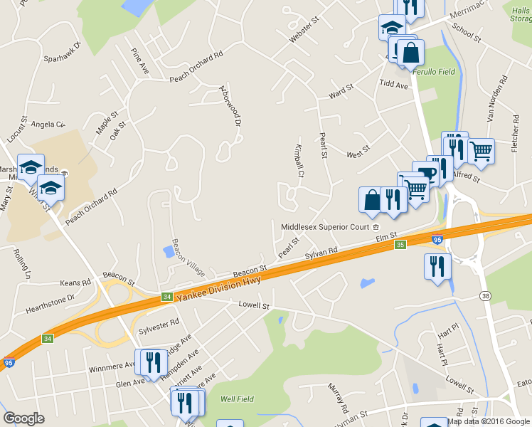 map of restaurants, bars, coffee shops, grocery stores, and more near 103 Westgate Drive in Burlington