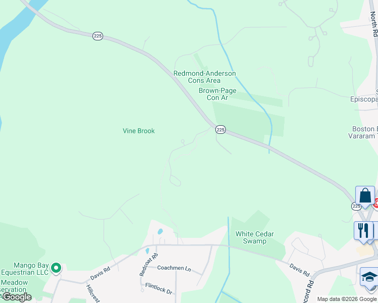 map of restaurants, bars, coffee shops, grocery stores, and more near 55 Winterberry Way in Bedford