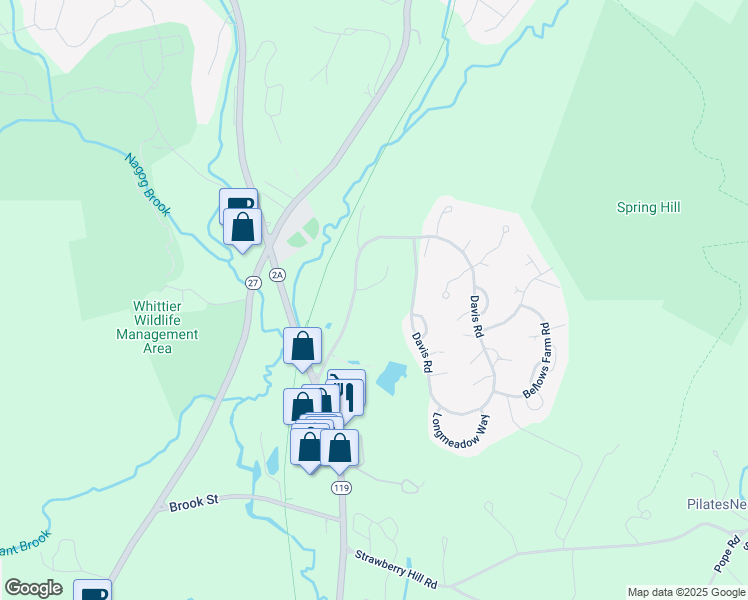 map of restaurants, bars, coffee shops, grocery stores, and more near 23 Davis Road in Acton