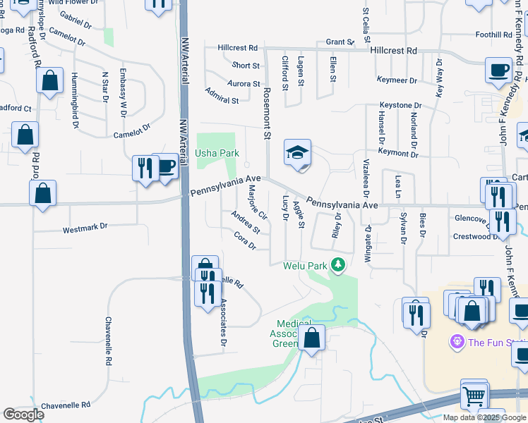 map of restaurants, bars, coffee shops, grocery stores, and more near 1611 Amy Court in Dubuque