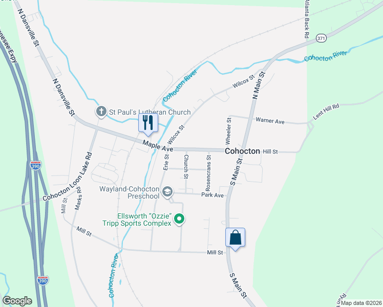 map of restaurants, bars, coffee shops, grocery stores, and more near 52 Maple Avenue in Cohocton
