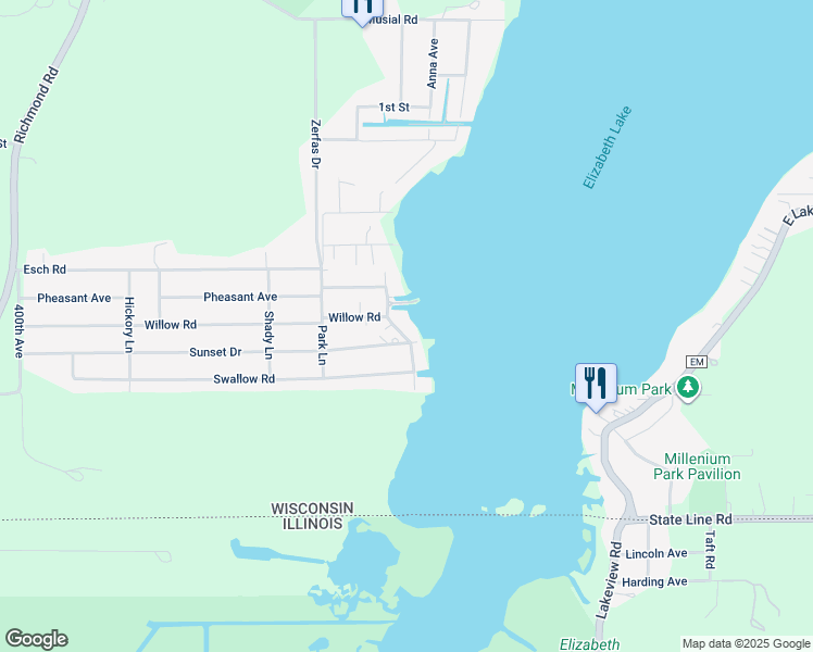 map of restaurants, bars, coffee shops, grocery stores, and more near 2920 Lake Shore Way in Twin Lakes