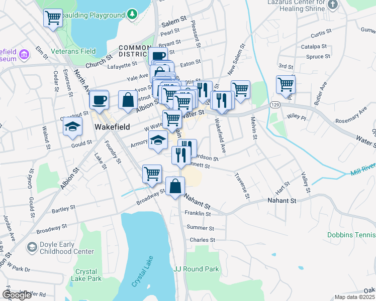 map of restaurants, bars, coffee shops, grocery stores, and more near 3 Richardson Street in Wakefield