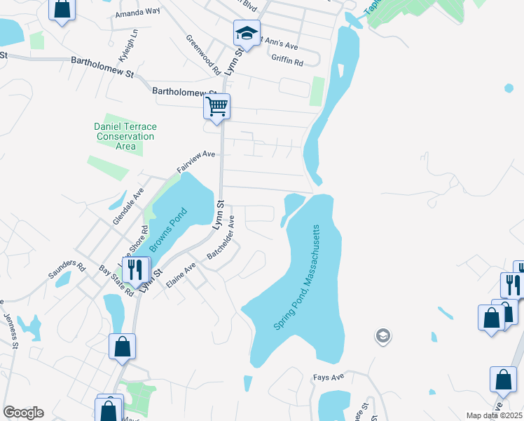 map of restaurants, bars, coffee shops, grocery stores, and more near 13 Bowen Road in Peabody