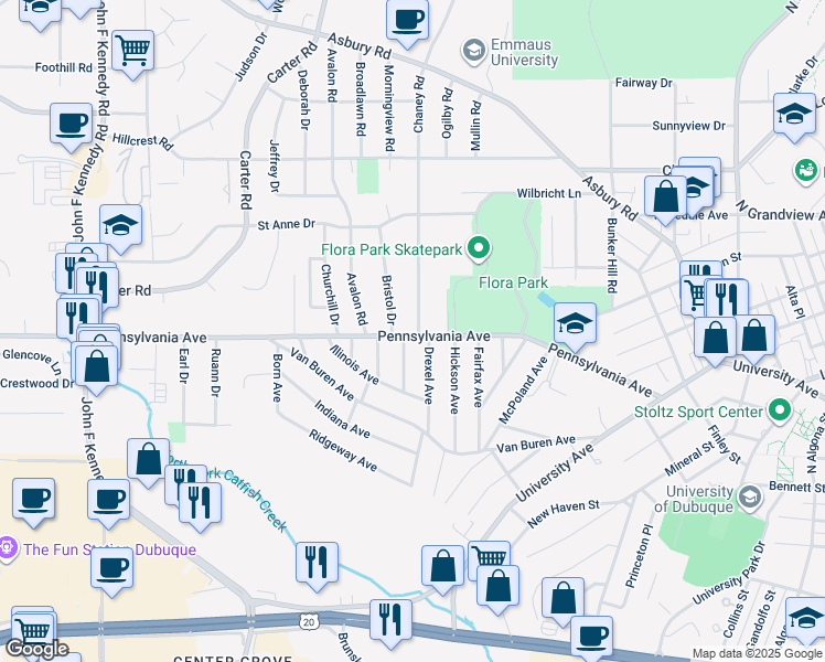 map of restaurants, bars, coffee shops, grocery stores, and more near 1730 Chaney Road in Dubuque