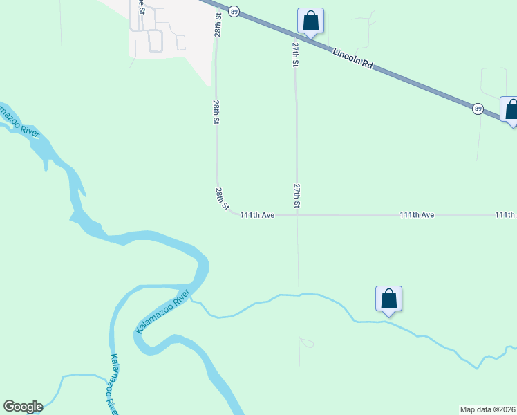 map of restaurants, bars, coffee shops, grocery stores, and more near 2785 111th Avenue in Allegan
