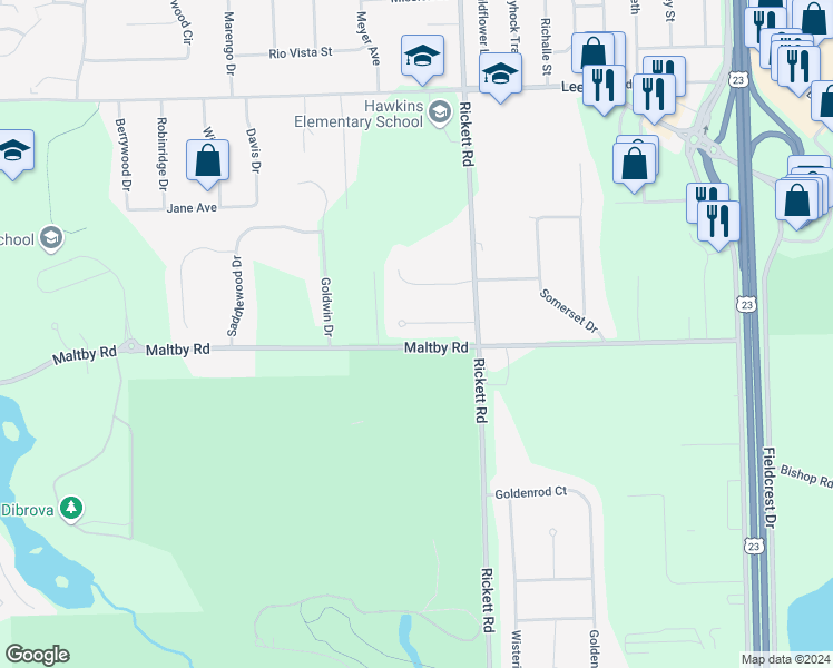 map of restaurants, bars, coffee shops, grocery stores, and more near 8886 McColl Road in Brighton