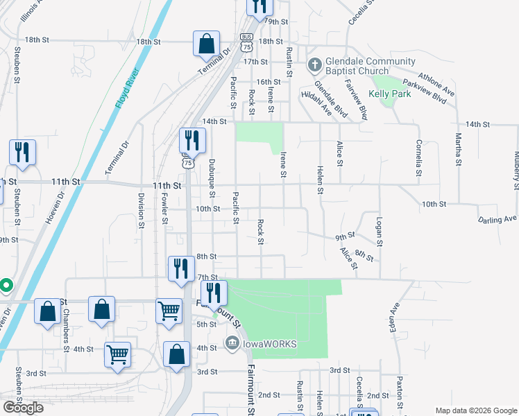 map of restaurants, bars, coffee shops, grocery stores, and more near 2699 10th St in Sioux City