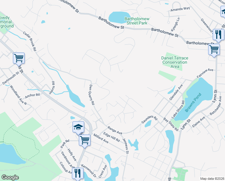 map of restaurants, bars, coffee shops, grocery stores, and more near 40 Cannon Rock Road in Lynn