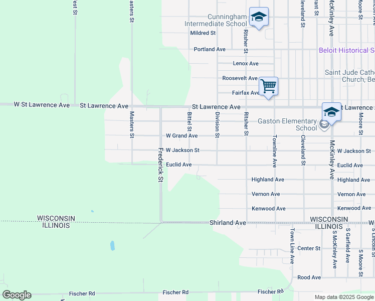 map of restaurants, bars, coffee shops, grocery stores, and more near West Jackson Street in Beloit