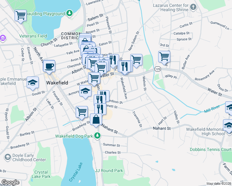 map of restaurants, bars, coffee shops, grocery stores, and more near in Wakefield