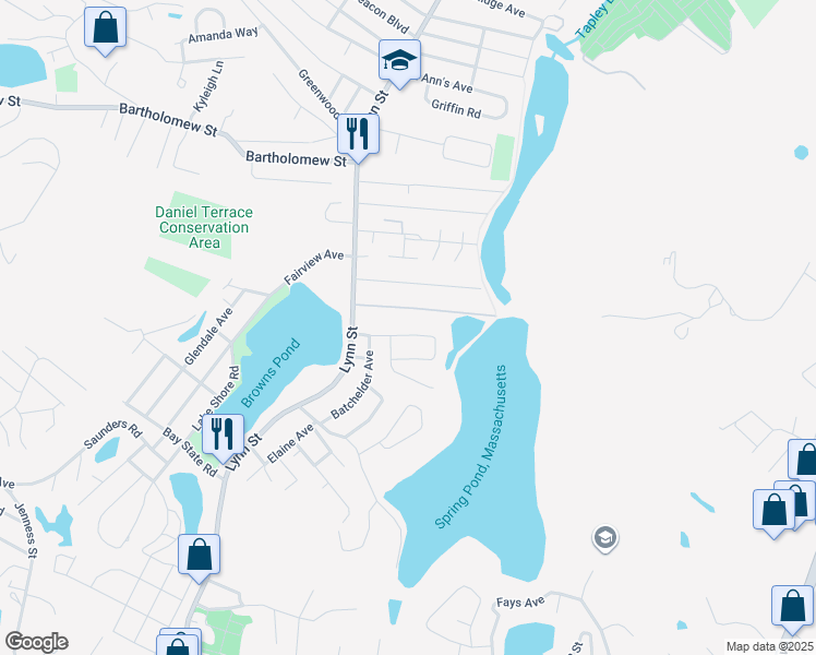 map of restaurants, bars, coffee shops, grocery stores, and more near 13 Bowen Road in Peabody