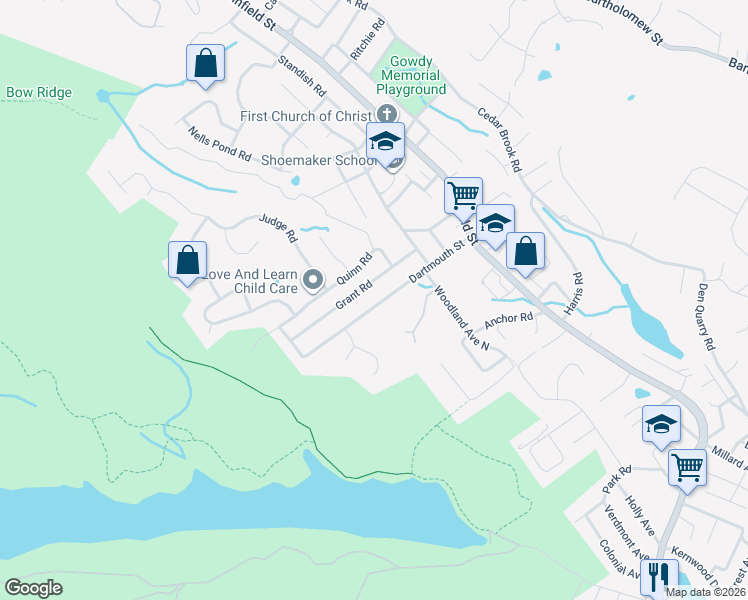 map of restaurants, bars, coffee shops, grocery stores, and more near 60 Grant Road in Lynn