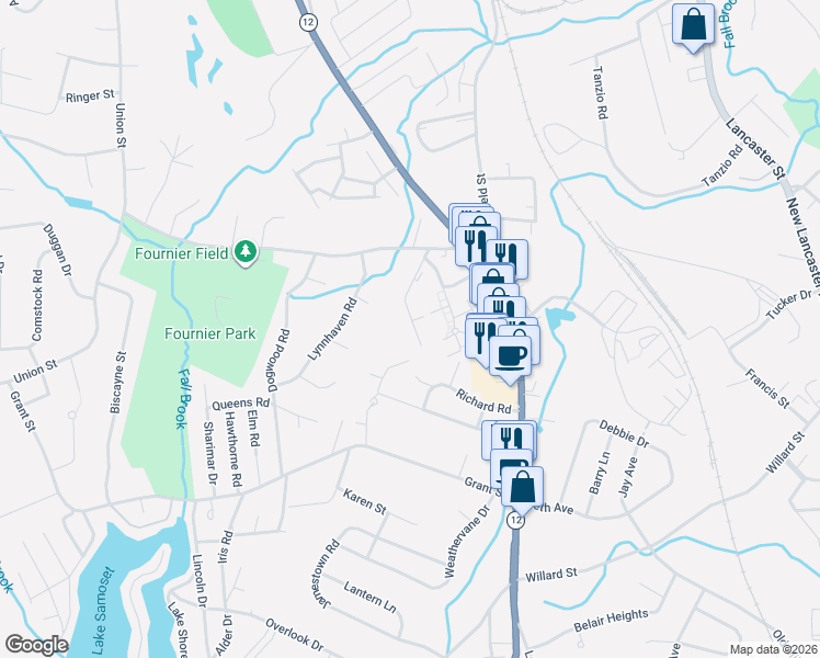 map of restaurants, bars, coffee shops, grocery stores, and more near 108 Litchfield Pines Drive in Leominster