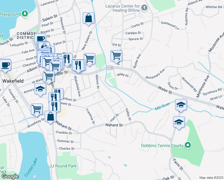map of restaurants, bars, coffee shops, grocery stores, and more near 34 Valley Street in Wakefield