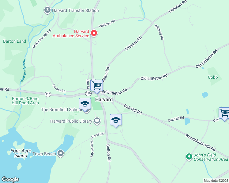 map of restaurants, bars, coffee shops, grocery stores, and more near 13 Old Littleton Road in Harvard