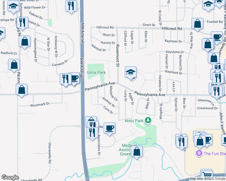 map of restaurants, bars, coffee shops, grocery stores, and more near 1660 Marjorie Circle in Dubuque