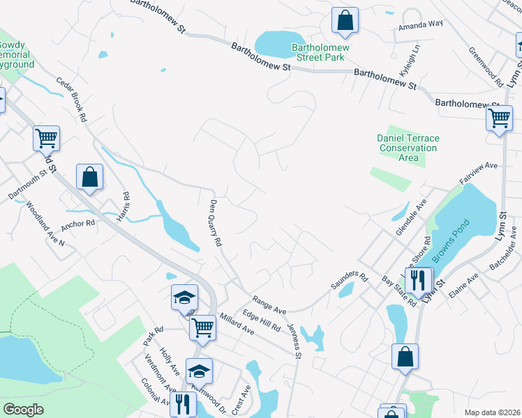 map of restaurants, bars, coffee shops, grocery stores, and more near 40 Cannon Rock Road in Lynn