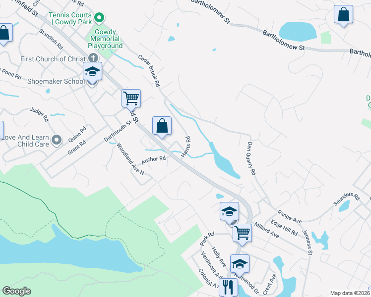map of restaurants, bars, coffee shops, grocery stores, and more near 24 Harris Road in Lynn