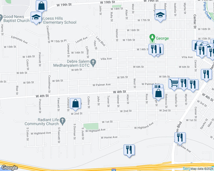 map of restaurants, bars, coffee shops, grocery stores, and more near 2000 West Palmer Avenue in Sioux City