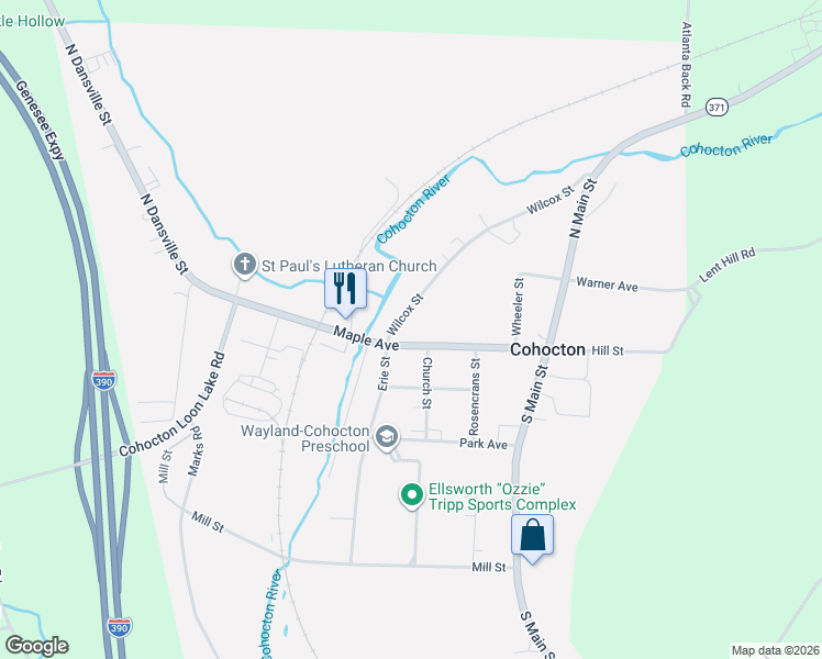 map of restaurants, bars, coffee shops, grocery stores, and more near 47 Maple Ave in Cohocton