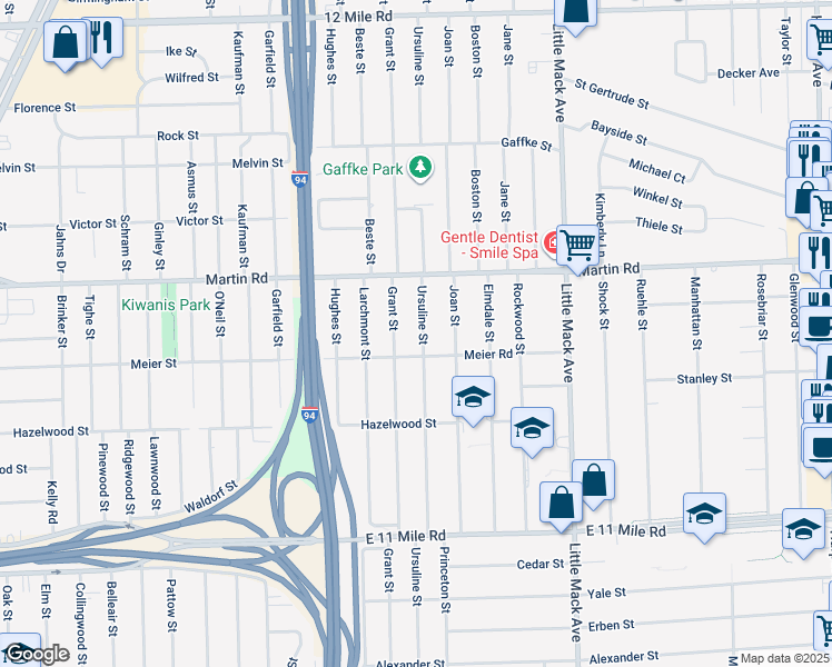 map of restaurants, bars, coffee shops, grocery stores, and more near 28227 Ursuline Street in St. Clair Shores