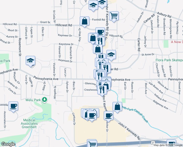 map of restaurants, bars, coffee shops, grocery stores, and more near 1722 Hamblin Court in Dubuque