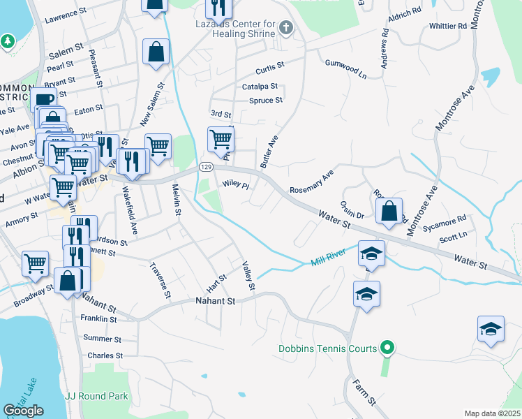 map of restaurants, bars, coffee shops, grocery stores, and more near 13 Spring Avenue in Wakefield