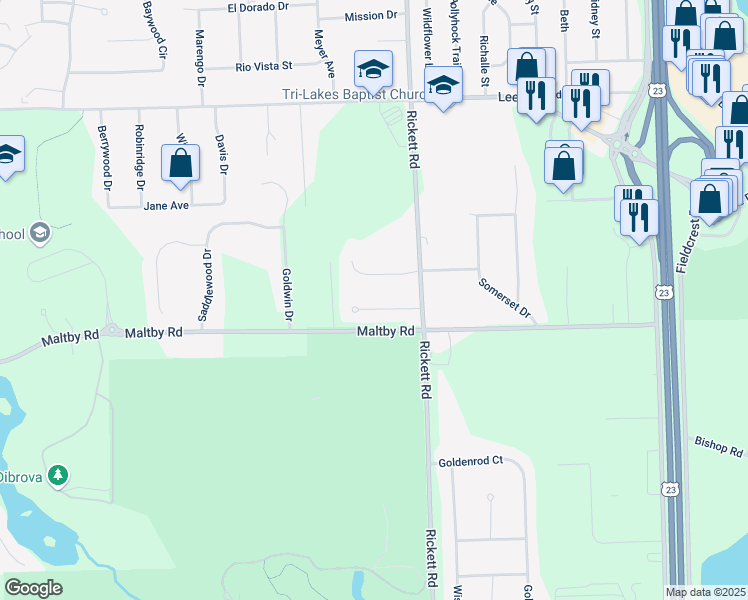 map of restaurants, bars, coffee shops, grocery stores, and more near 8886 McColl Road in Brighton