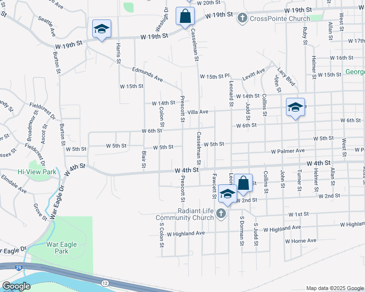 map of restaurants, bars, coffee shops, grocery stores, and more near 2800 West 5th Street in Sioux City