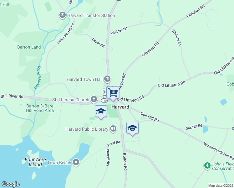 map of restaurants, bars, coffee shops, grocery stores, and more near 7 Fairbank Street in Harvard