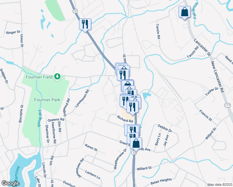 map of restaurants, bars, coffee shops, grocery stores, and more near 52 Terrace Drive in Leominster